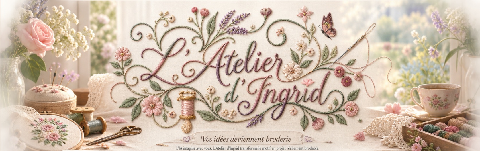 Table de travail et matières de broderie dans l’atelier